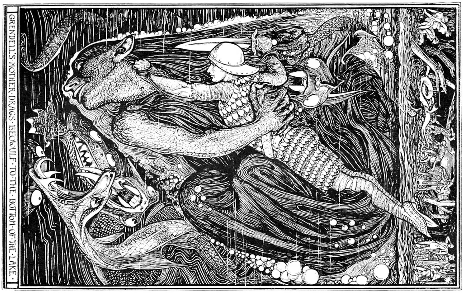 Illustration of Beowulf and Grendel’s mother from The Red Animal Story Book, 1899. We use Beowulf throughout this piece because its story follows a familiar pattern: defeat the visible monster, only to discover the deeper problem waiting underneath.