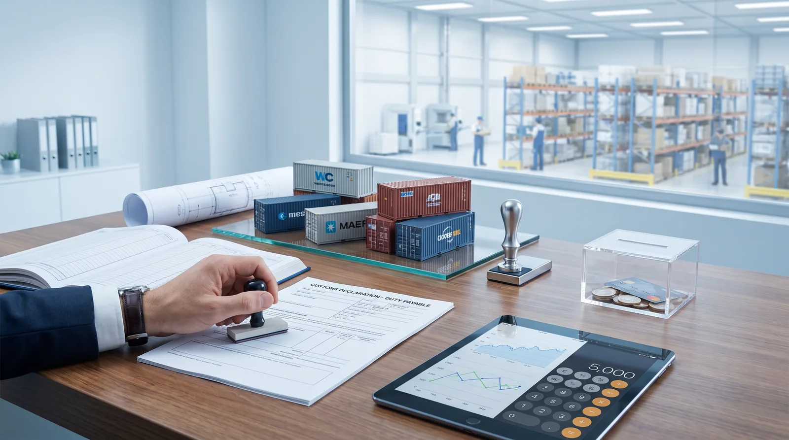 When Duty Becomes Payable on Free Zone Goods beside shipping containers and a customs declaration at a Dubai port
