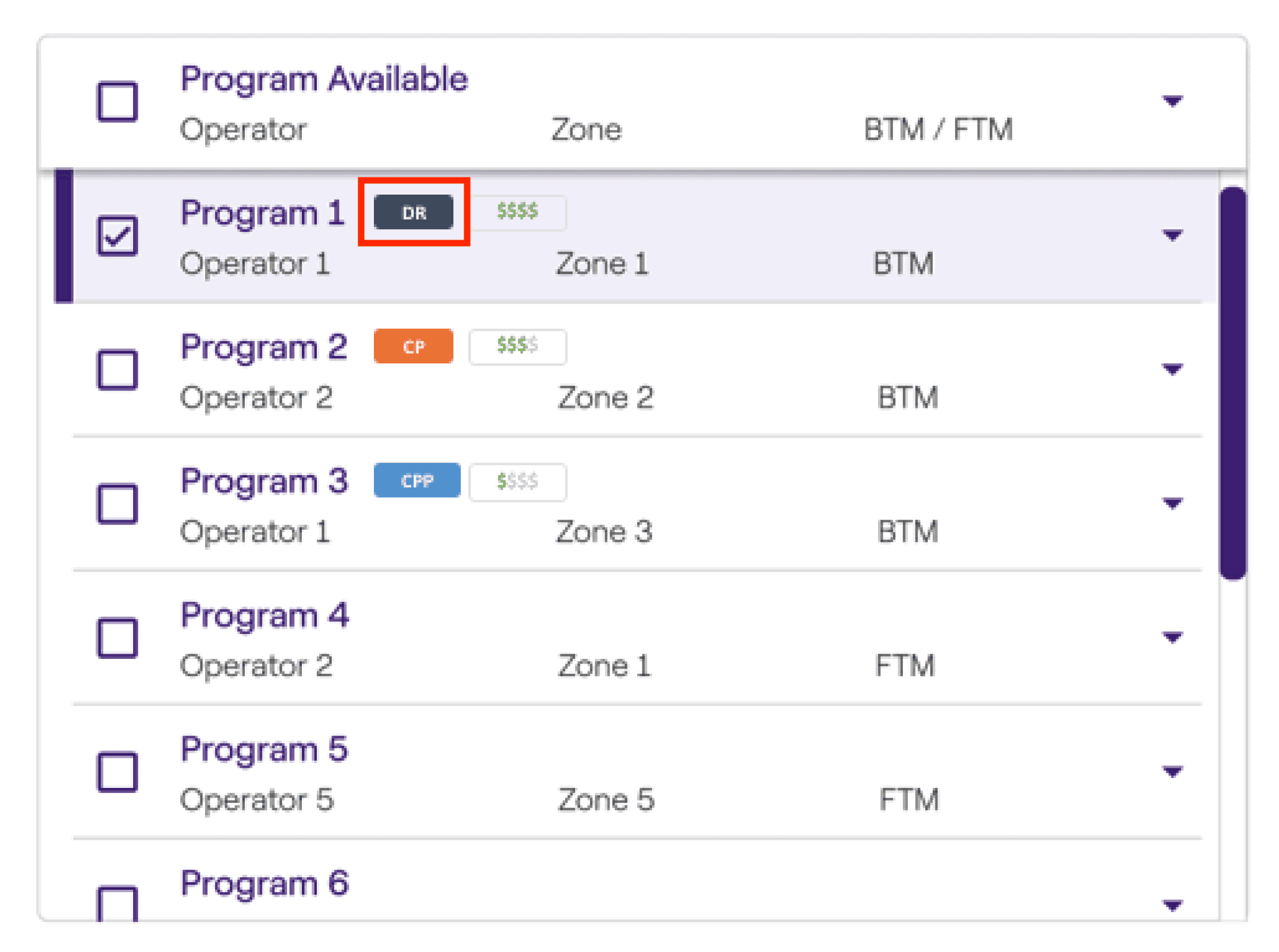 Usability finding: add program-type tags for faster scanning.