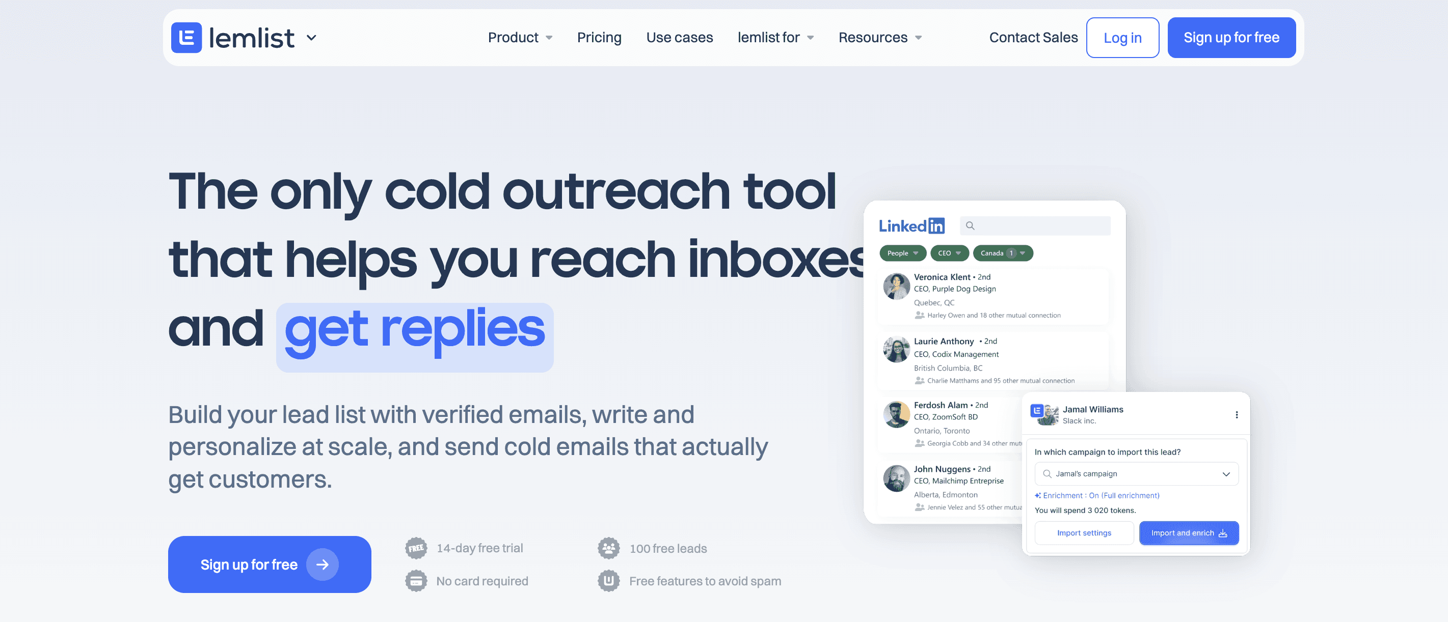 Lemlist landing page - Lemlist vs. Instantly 