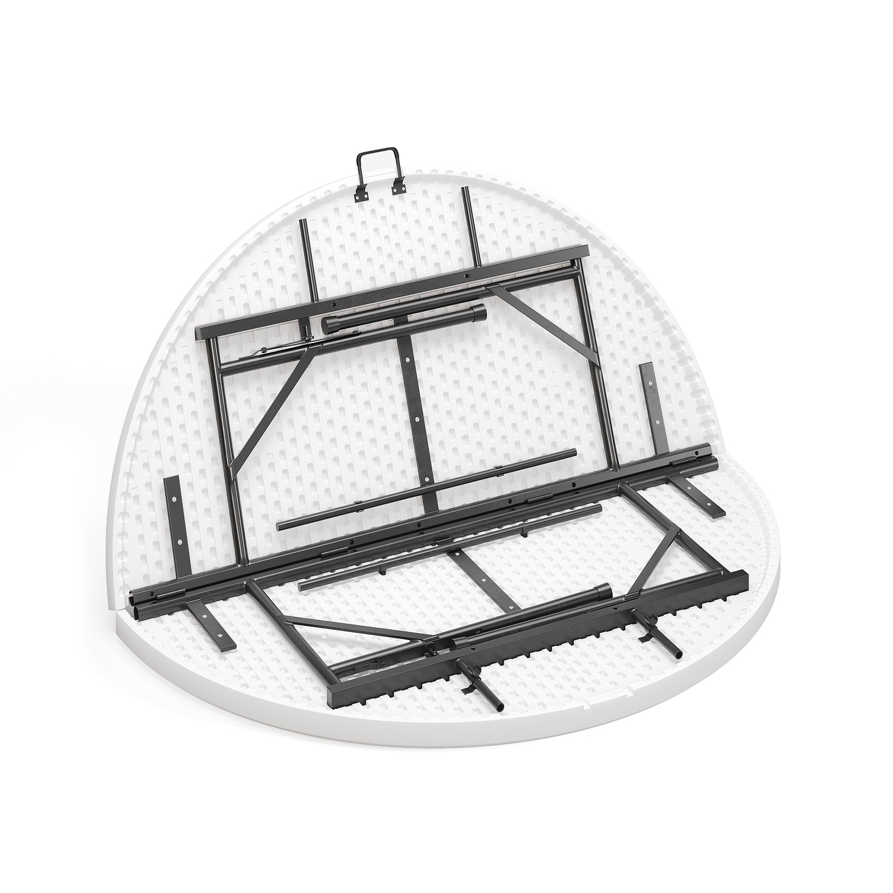 Metal table frame structure showing support and assembly design