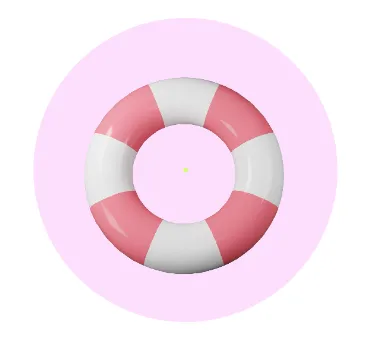 3D illustration of a pink and white lifebuoy on a soft pink background.