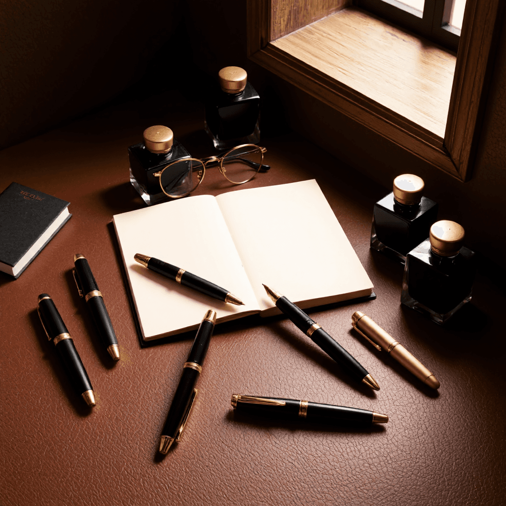 product photography of luxury writing instruments and stationery