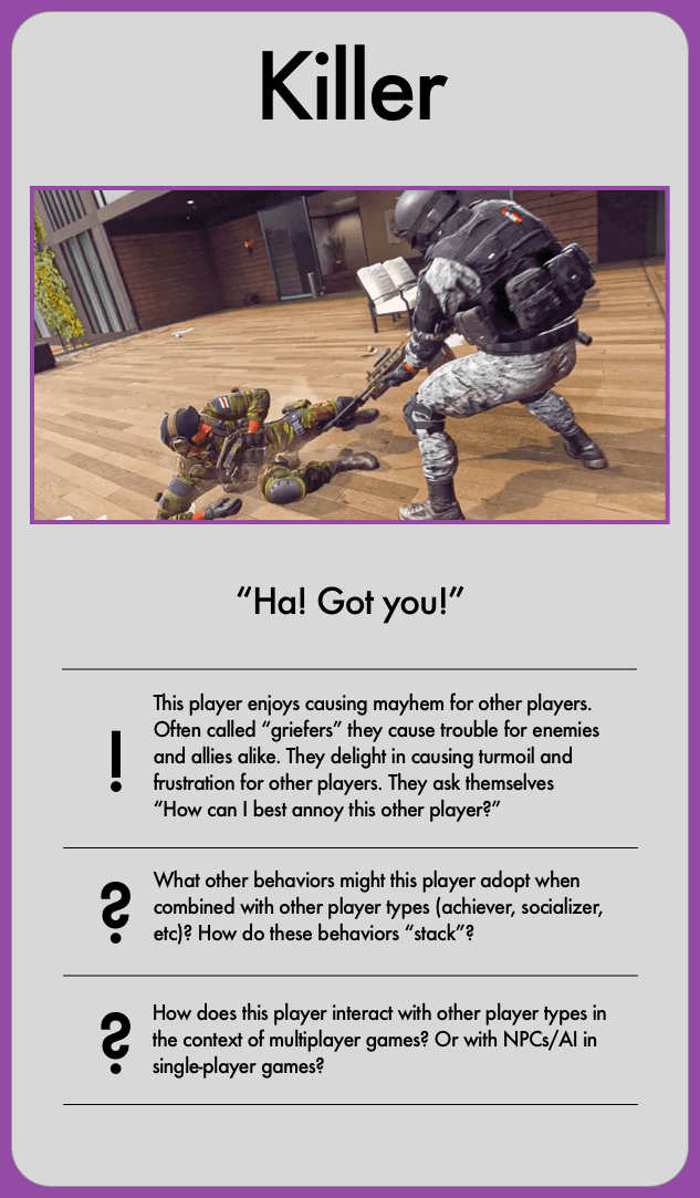 A "killer" card with details about this player type.