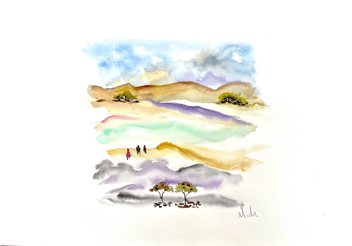 Walking The Sand Dunes - 39/29cm - watercolour