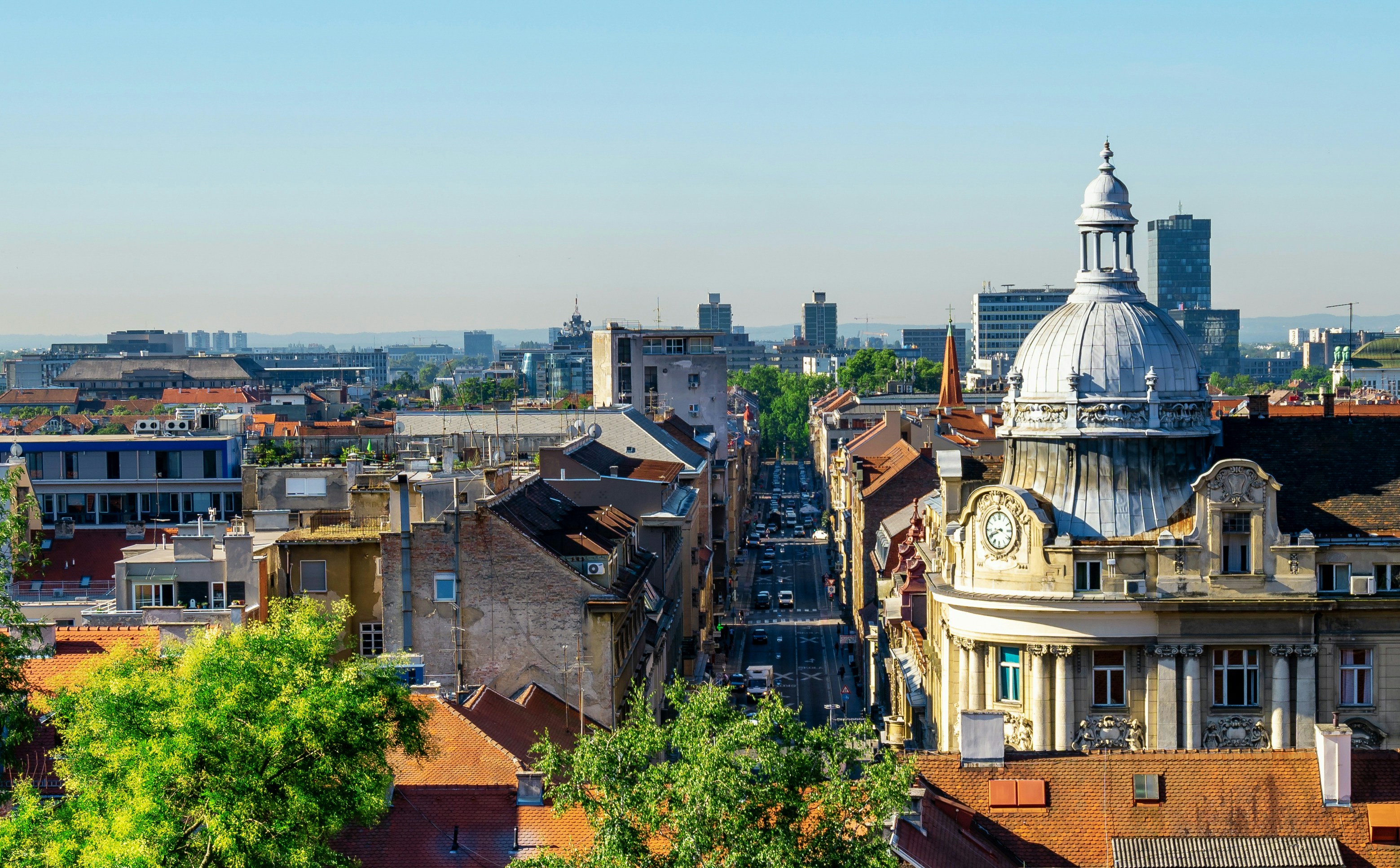 A view of traditional city buildings with classic architectural styles.