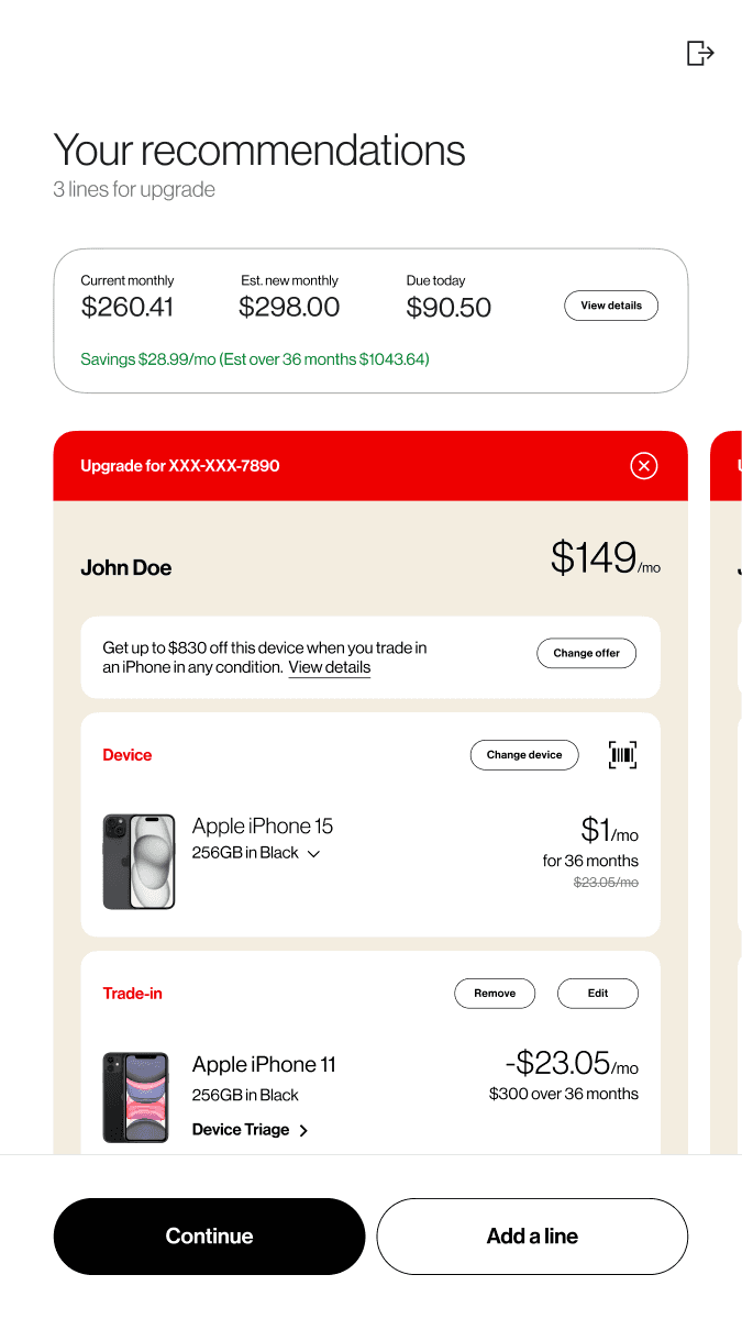 Retail Companion showing the quote to the customer