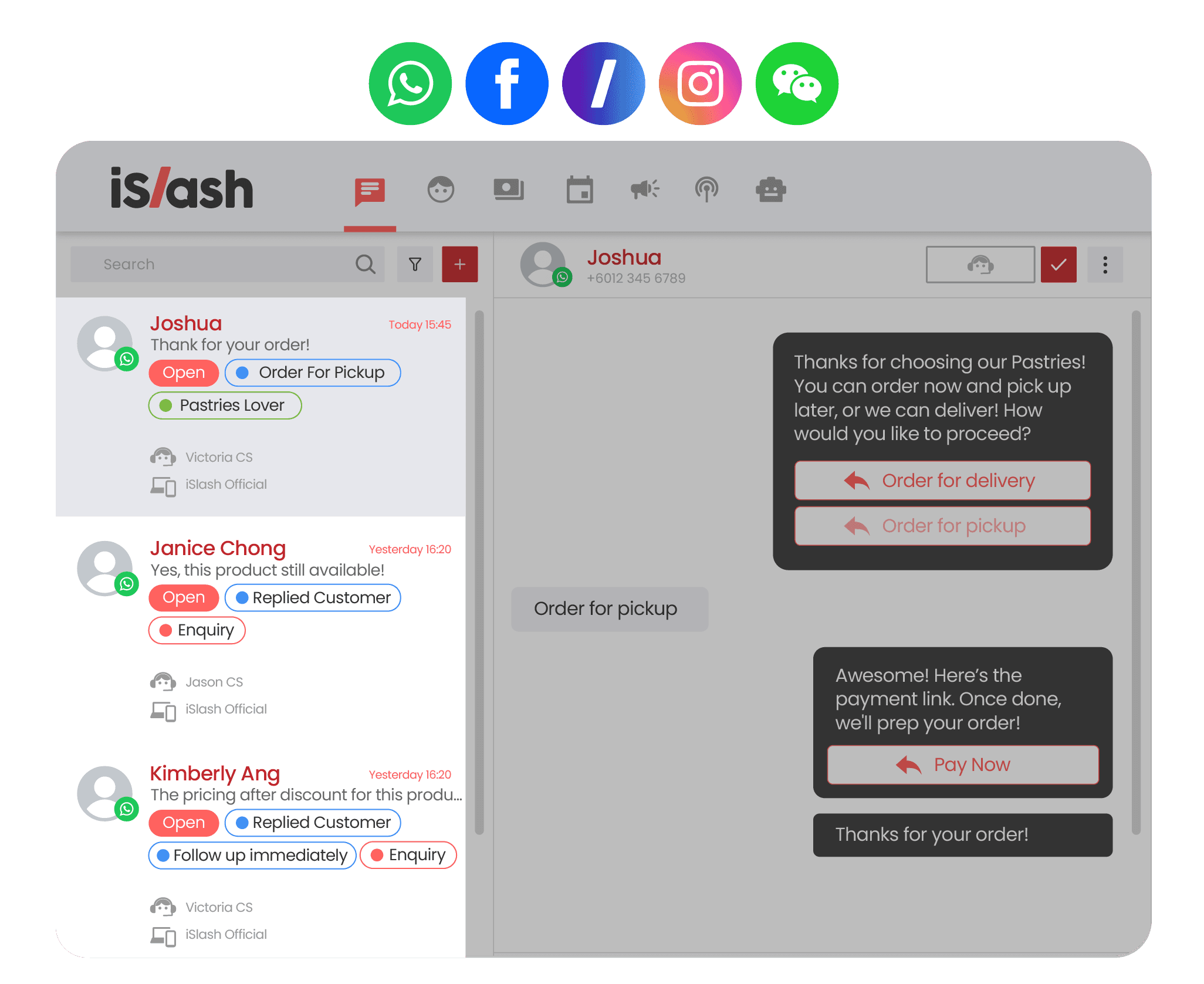 iSlash AI Omnichannel Messaging Chatroom Interface