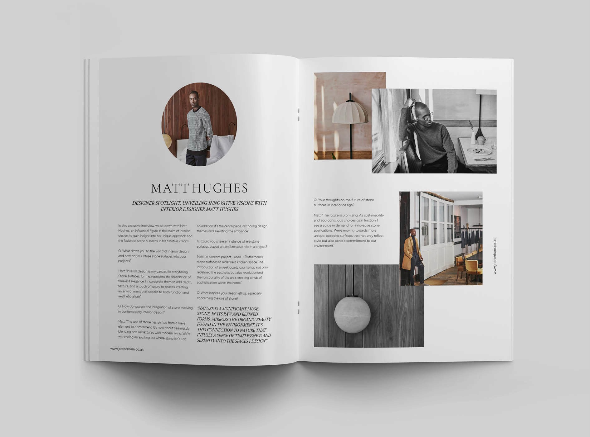 Luxury brand brochure design featuring editorial layouts, premium typography, lifestyle imagery and refined brand storytelling across printed collateral