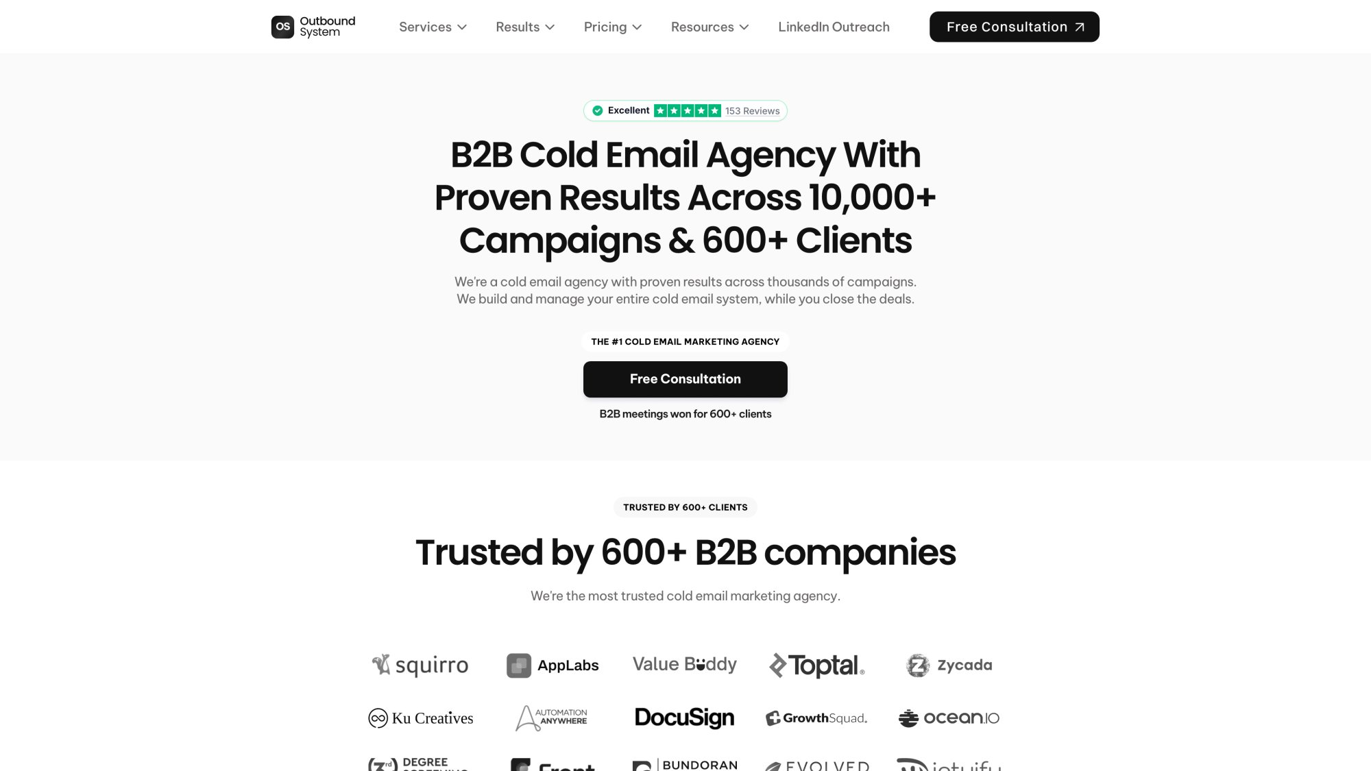 Outbound System cold email service page showcasing Microsoft Azure U.S. IP infrastructure with 350-700 inboxes for distributed sending