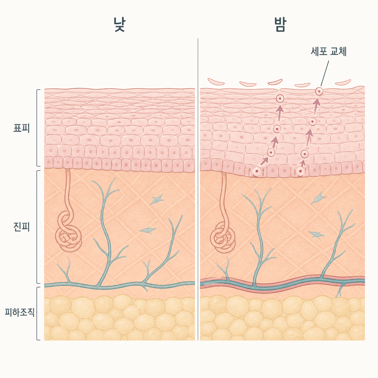 낮과 밤에 달라지는 피부의 작업 비중