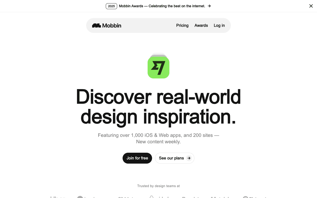 Mobbin екранна снимка