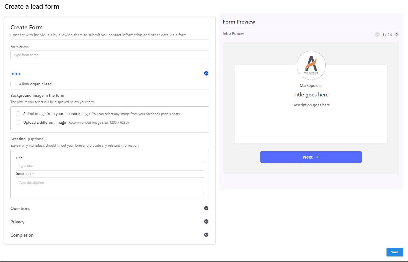 How to create a lead form for ad