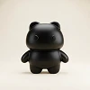 Minimalist matte black 3D bear figurine avatar on a light cream background.