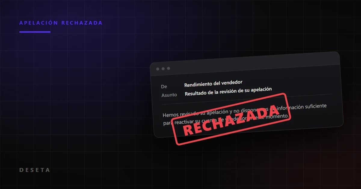 Correo de Amazon notificando que la apelación del vendedor fue rechazada