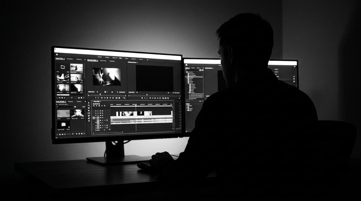 Anonymous editor working at a professional color-grading console