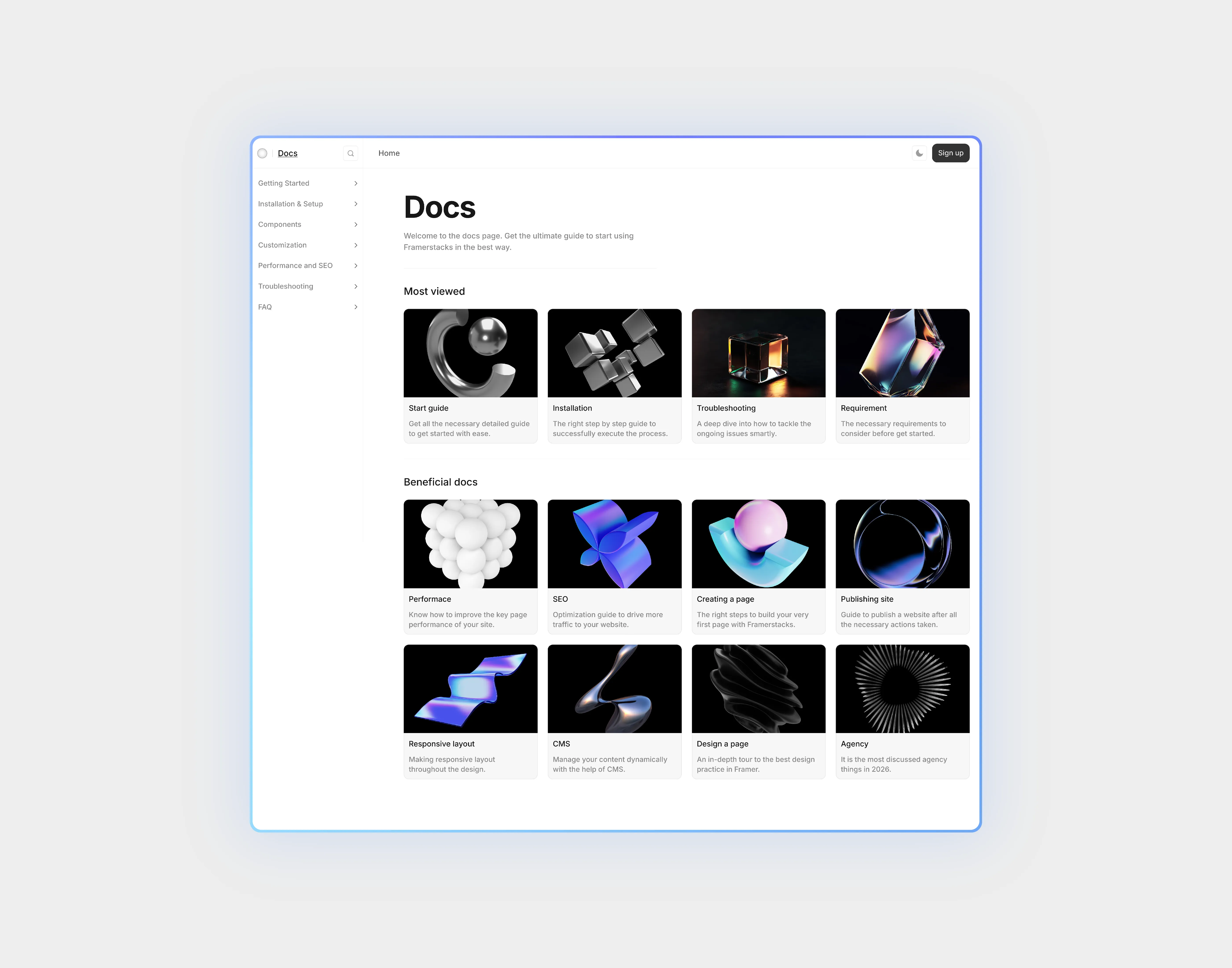 A light themed cms documentation collection page UI.