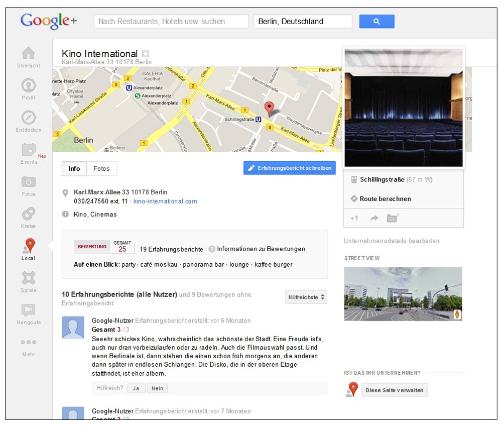 Screenshot: Google+-Local-Eintrag