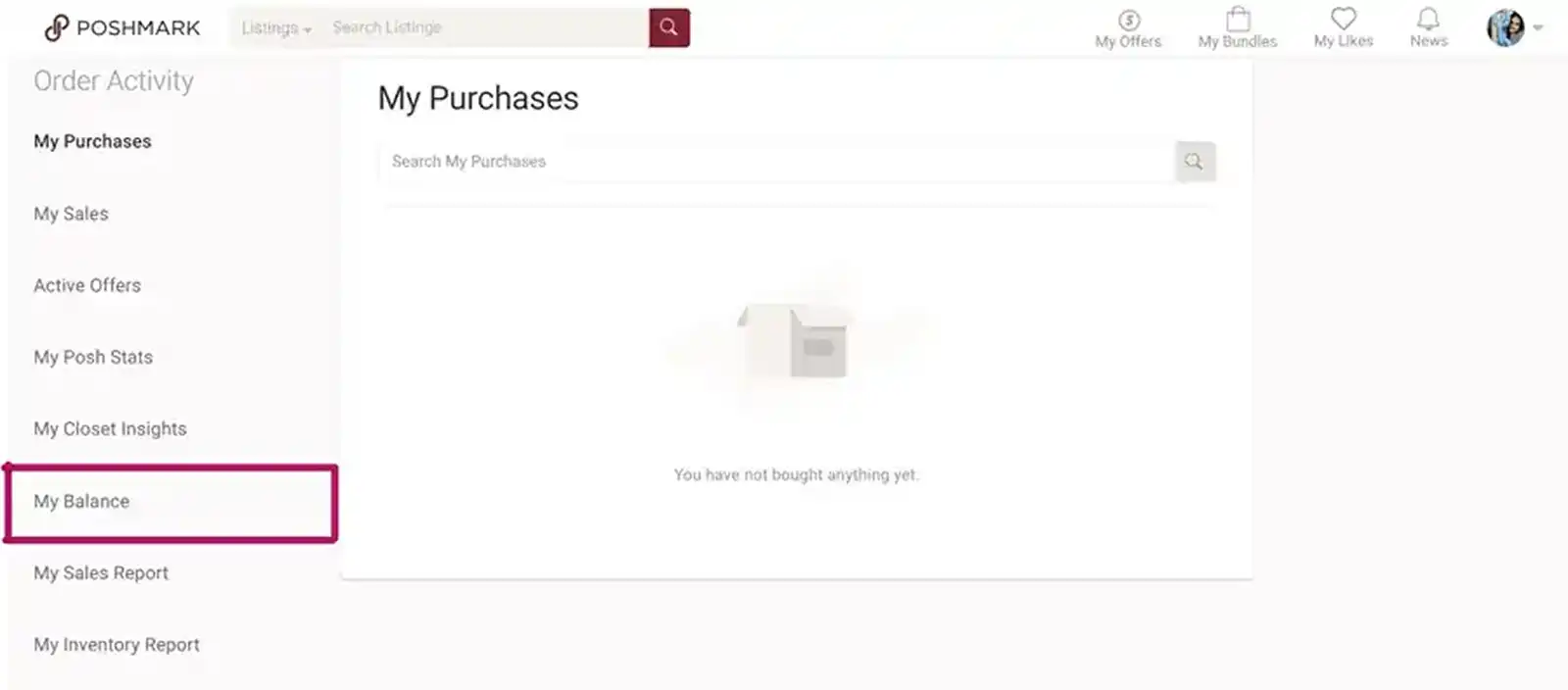 Poshmark Navigate To My Balance