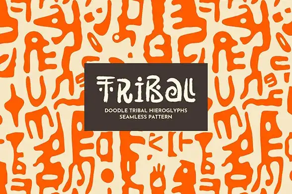 Tribal doodle seamless pattern, abstract hieroglyphs background