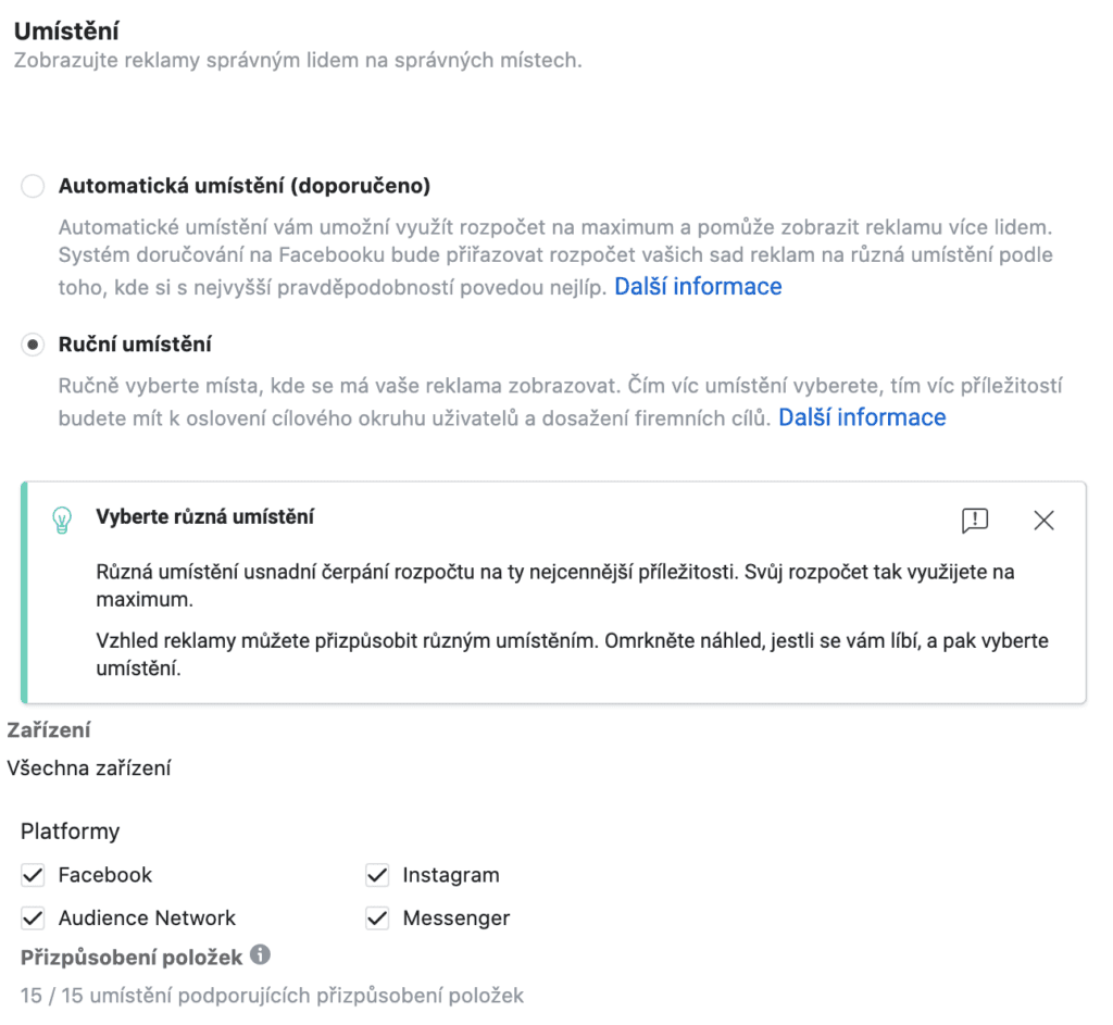 umístění reklam na facebooku