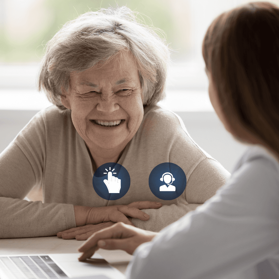 Phone displaying Chatsie app menu with options like calling, reading texts, and other functions on a white background.