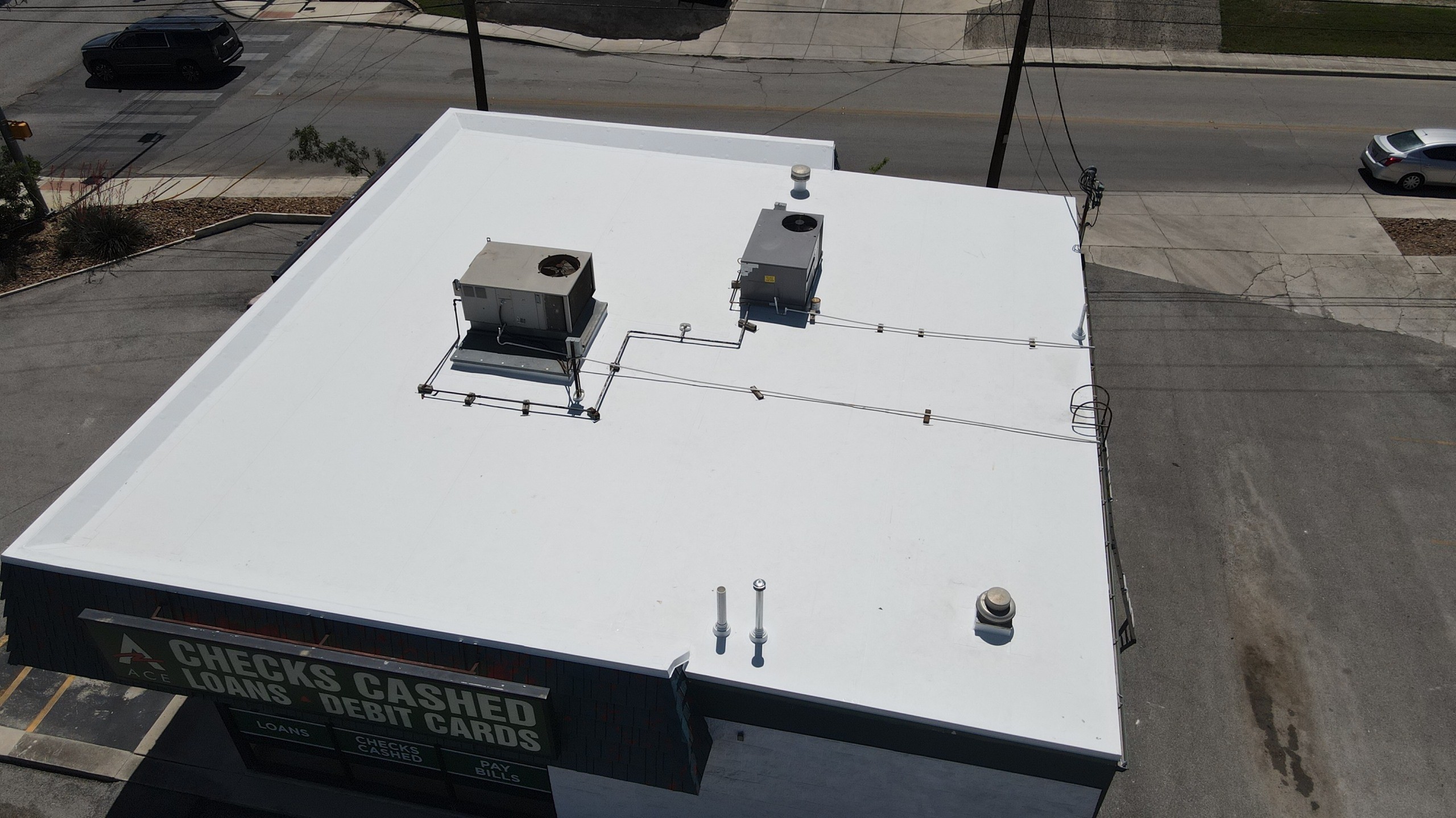 Our San Antonio TPO project. Project photos illustrate workmanship and roof conditions; they do not identify a membrane brand or thickness.