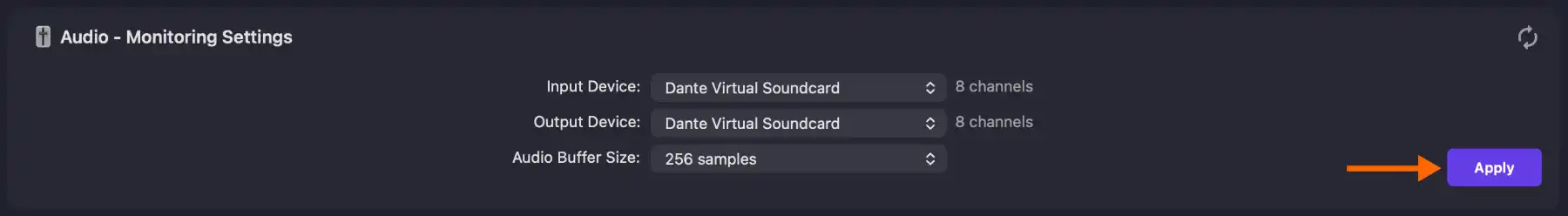 Apply your audio device settings for monitoring