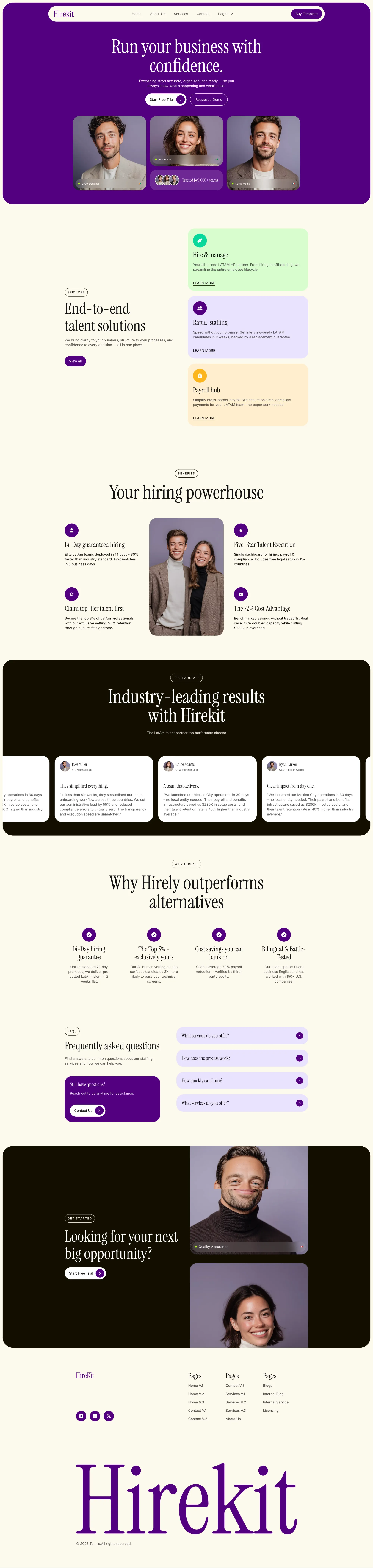 Hirekit - Webflow HTML website template landing page screenshot showcasing AI and Finance design