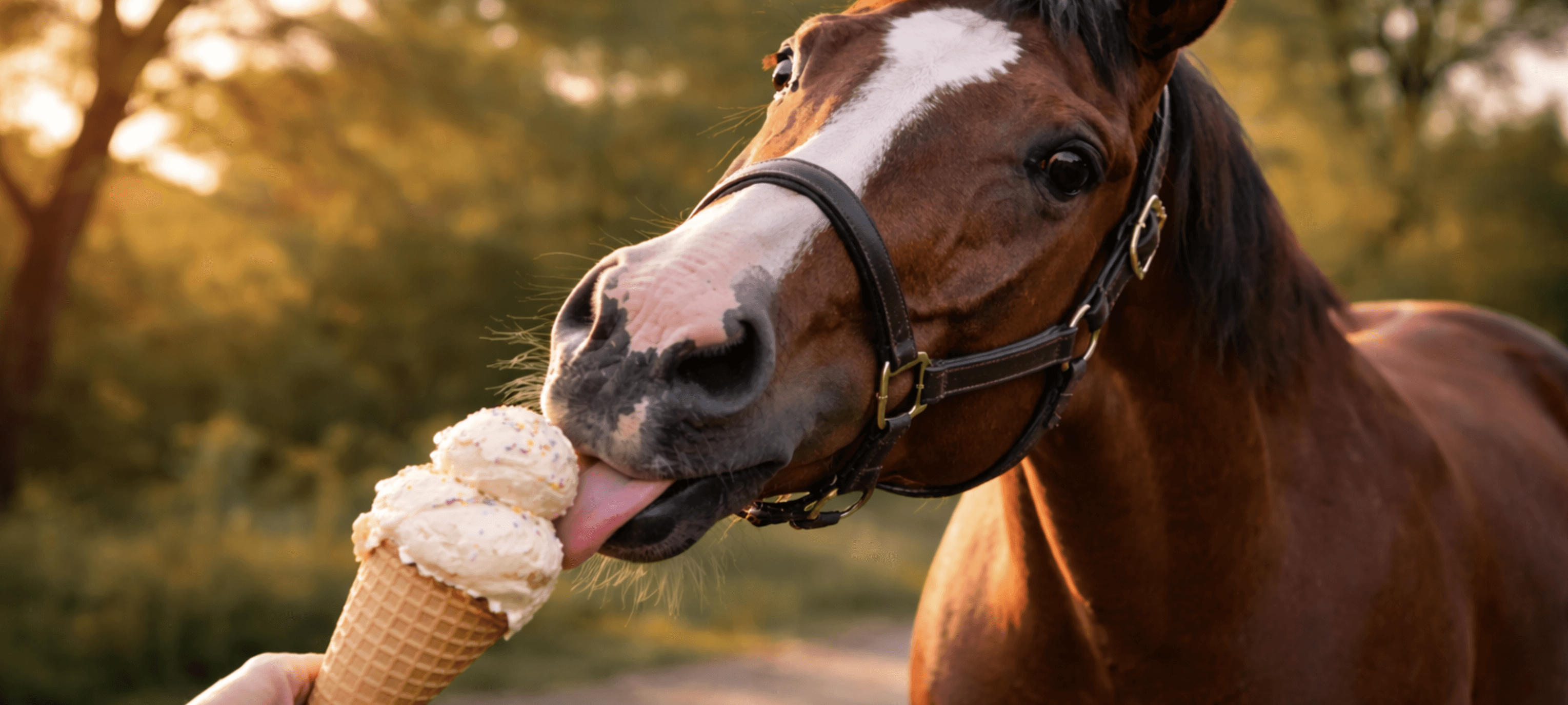 Horse eating ice cream
