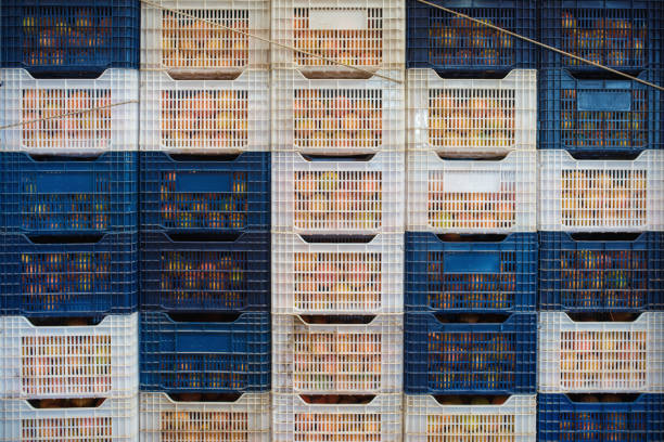 Image of crates of apples stacked on top of each other