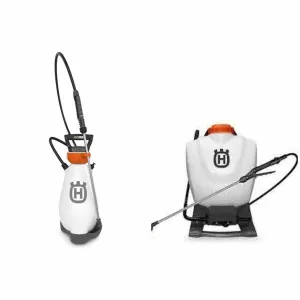 handheld sprayer with a long nozzle, hose, and adjustable strap