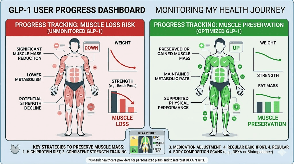 Progress tracking dashboard for monitoring muscle preservation on GLP-1 therapy