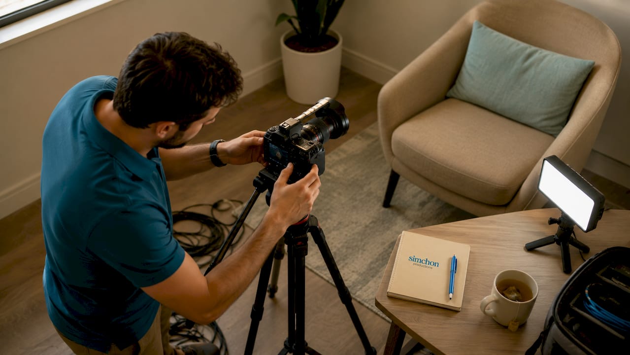 Healthcare professional setting up video equipment