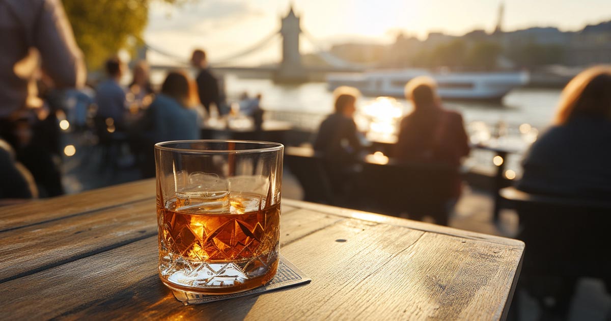 whisky tasting in London with the river thames in the background