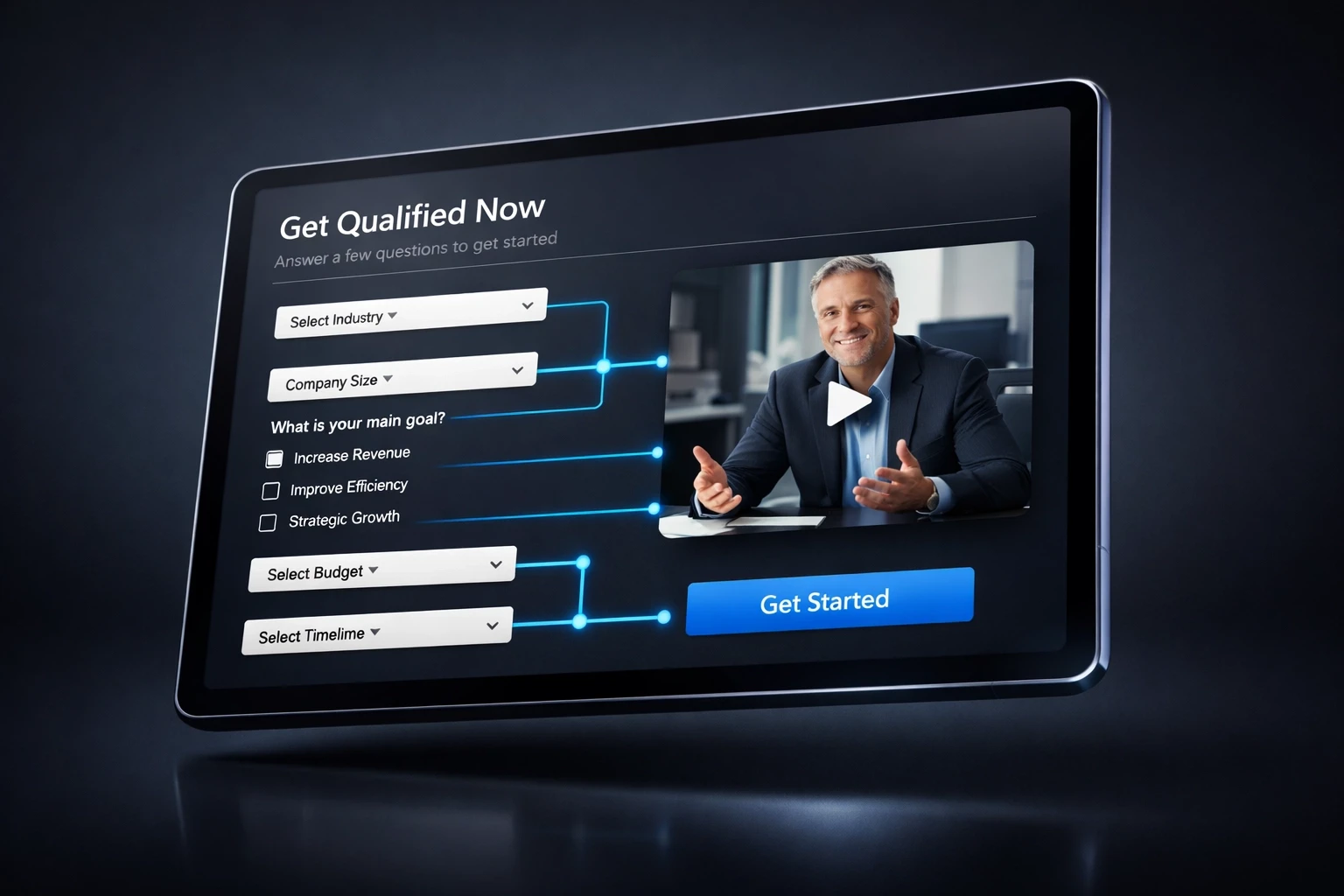 Consultant landing page with qualification form and video to filter high-intent leads