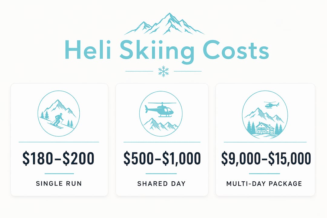 Infographic showing heli skiing cost benchmarks