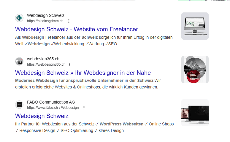 SEO Konkurrenzanalyse Beispiel Webdesigner in der Schweiz
