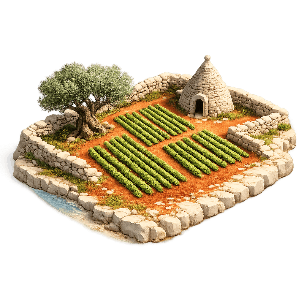 Artistic illustration of the Puglia wine region.