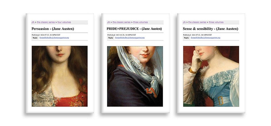 A set of three classical paintings, each depicting a woman and the picture's title.