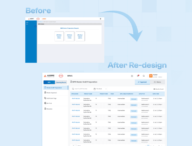 BRMS-API software old and new redesign screens