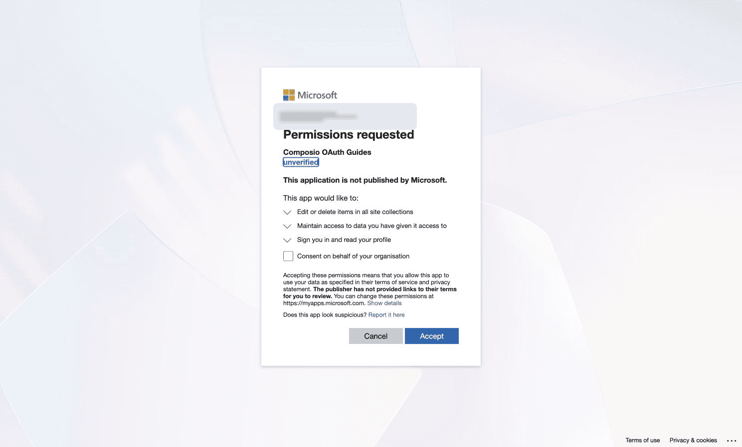 SharePoint Graph site-access consent review