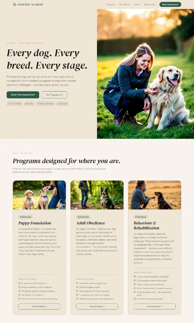 Dog trainer website prompt preview