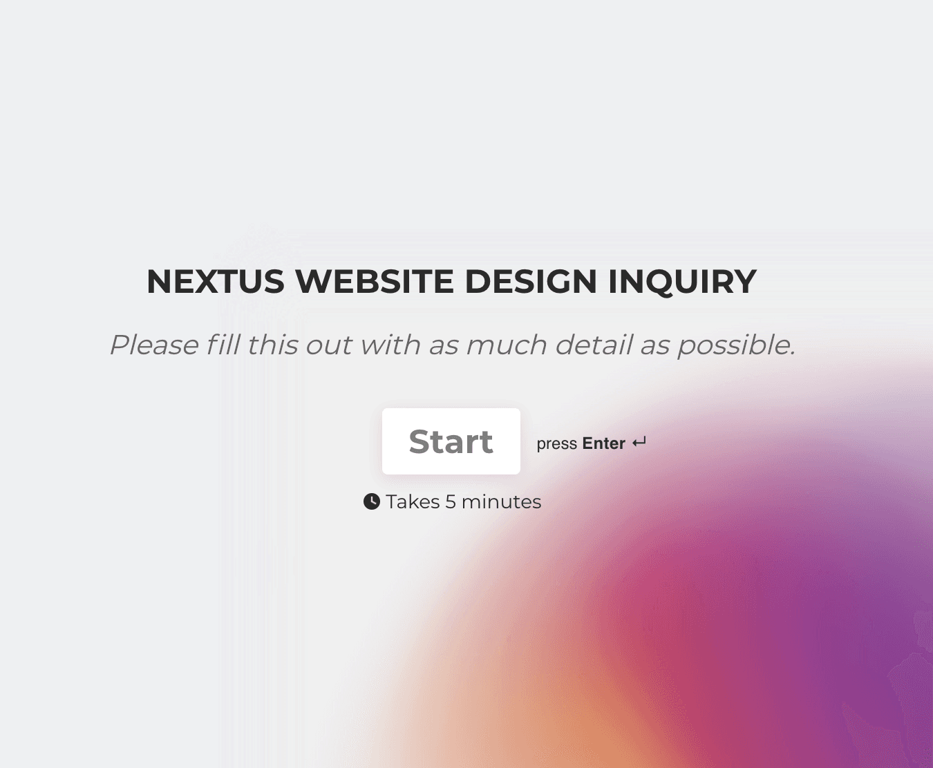 Welcome screen to Website Design Inquiry