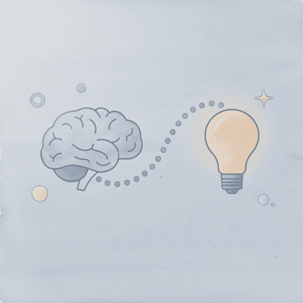 AI brain icon connected to a paintbrush representing the transformation from AI ideas to human creativity - 