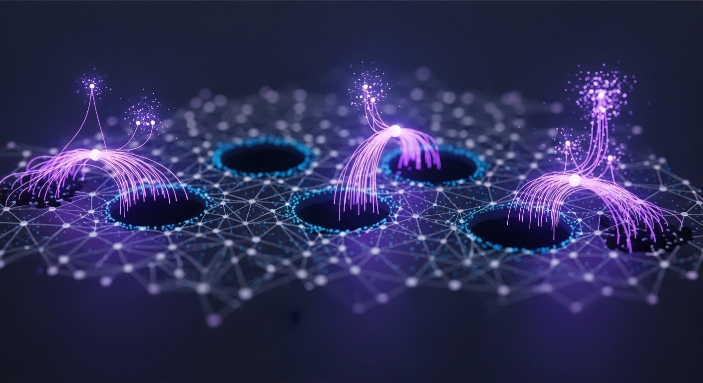 Fan-out in AI systems illustrated as multiple output nodes distributing queries across networks