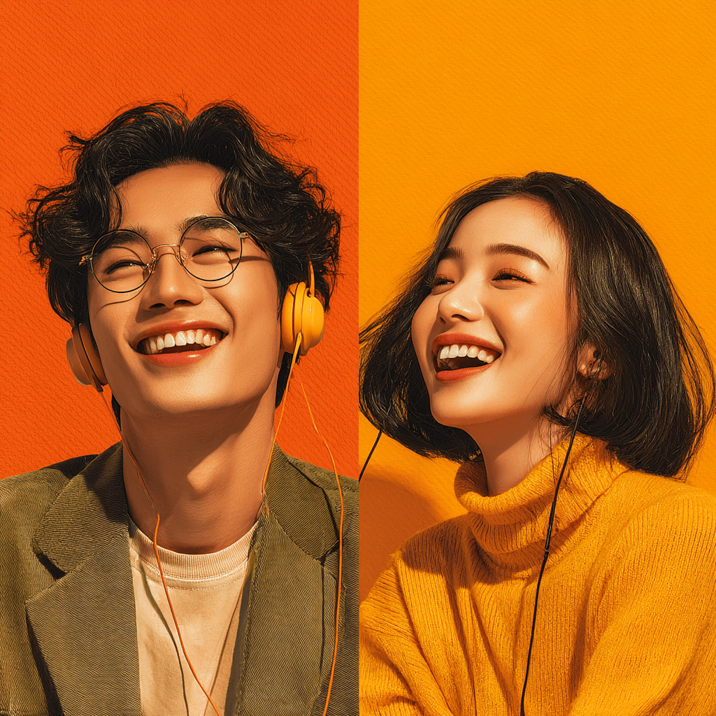 man in blue dress shirt smiling beside woman in black and red floral dress