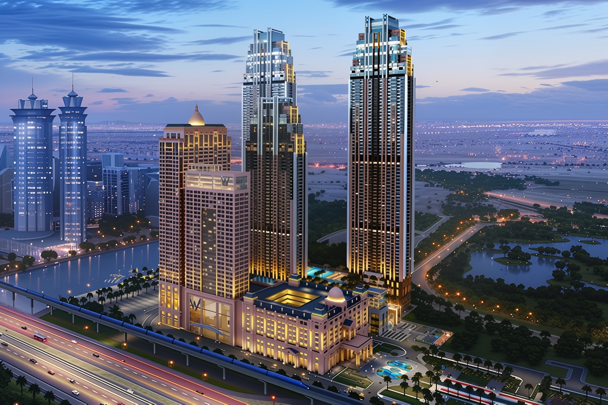 Two towers stand side by side, with Noora Tower prominently featured among them.