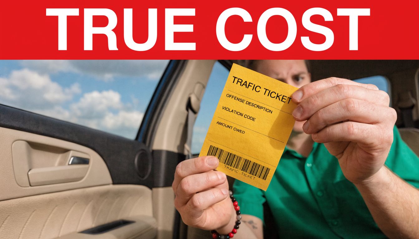 A person sitting in a car holding a yellow traffic ticket paper with unclear printed details.