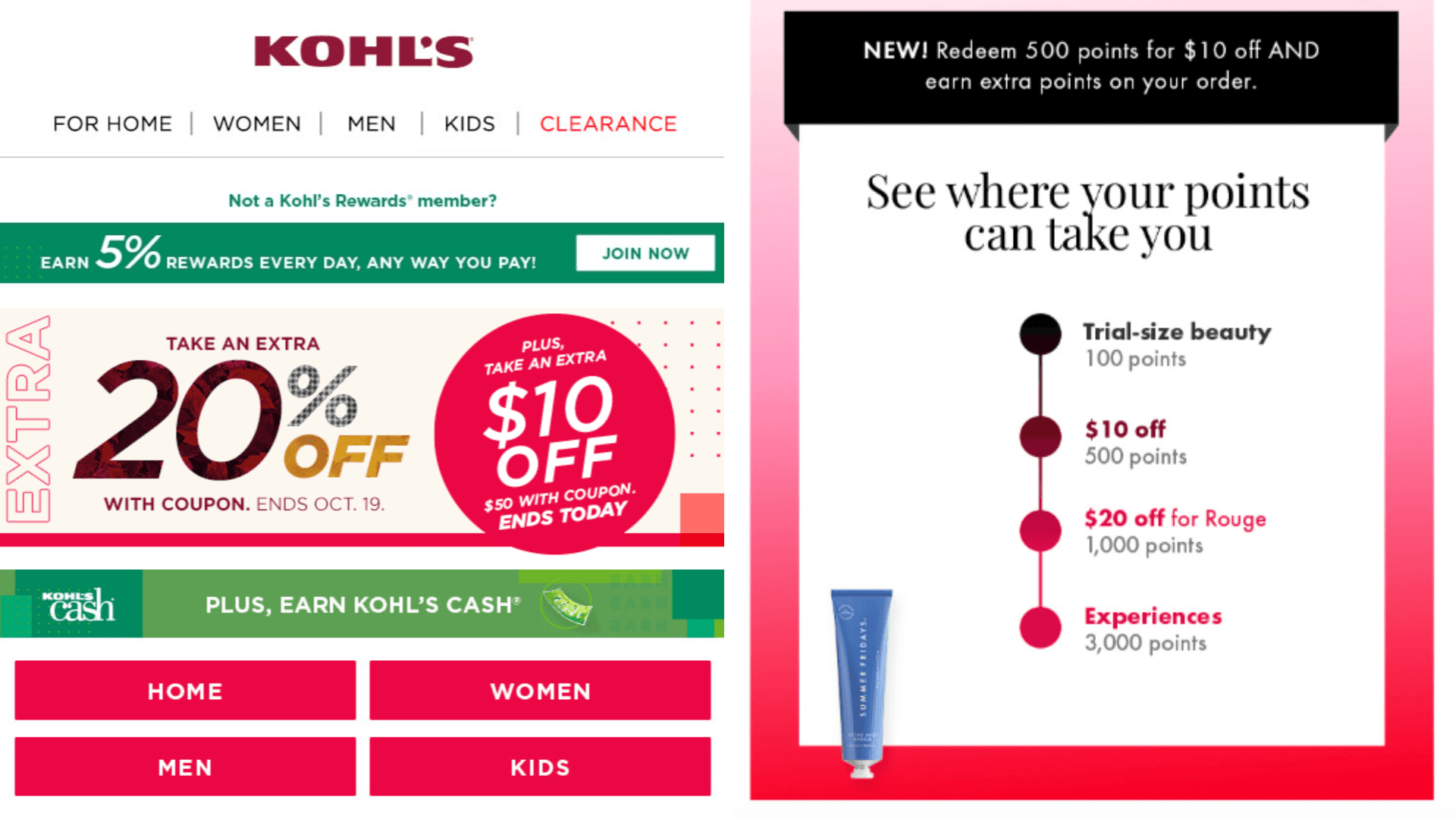 Ecommerce email design examples using dusty red and pink color palettes